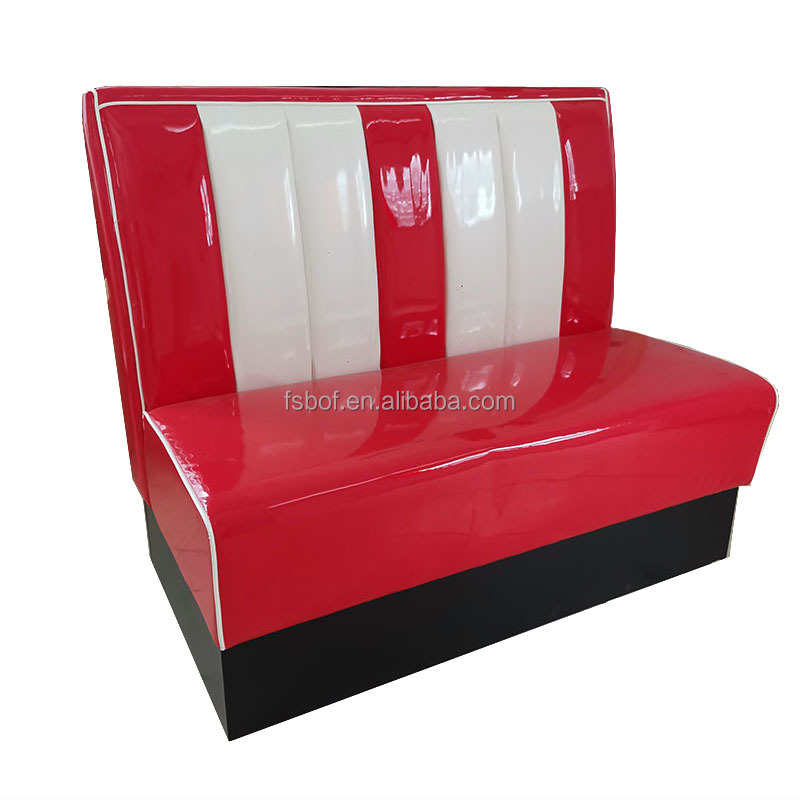 Shinny red and white vintage American Restaurant sofa booth wooden wall bench for coffee shop club bar sofa Banquette Seats