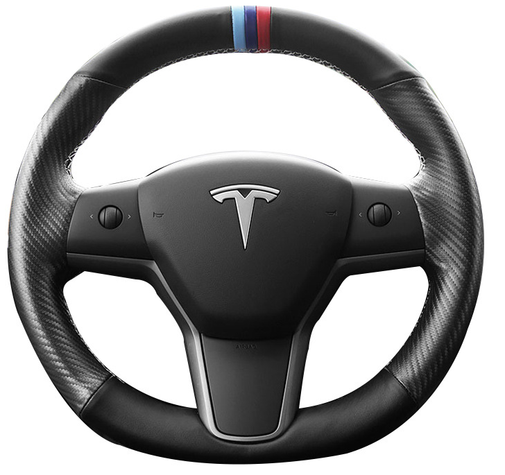 Синий Tesla модель автомобильные аксессуары кожаный руль ручная строчка на обертывание крышка