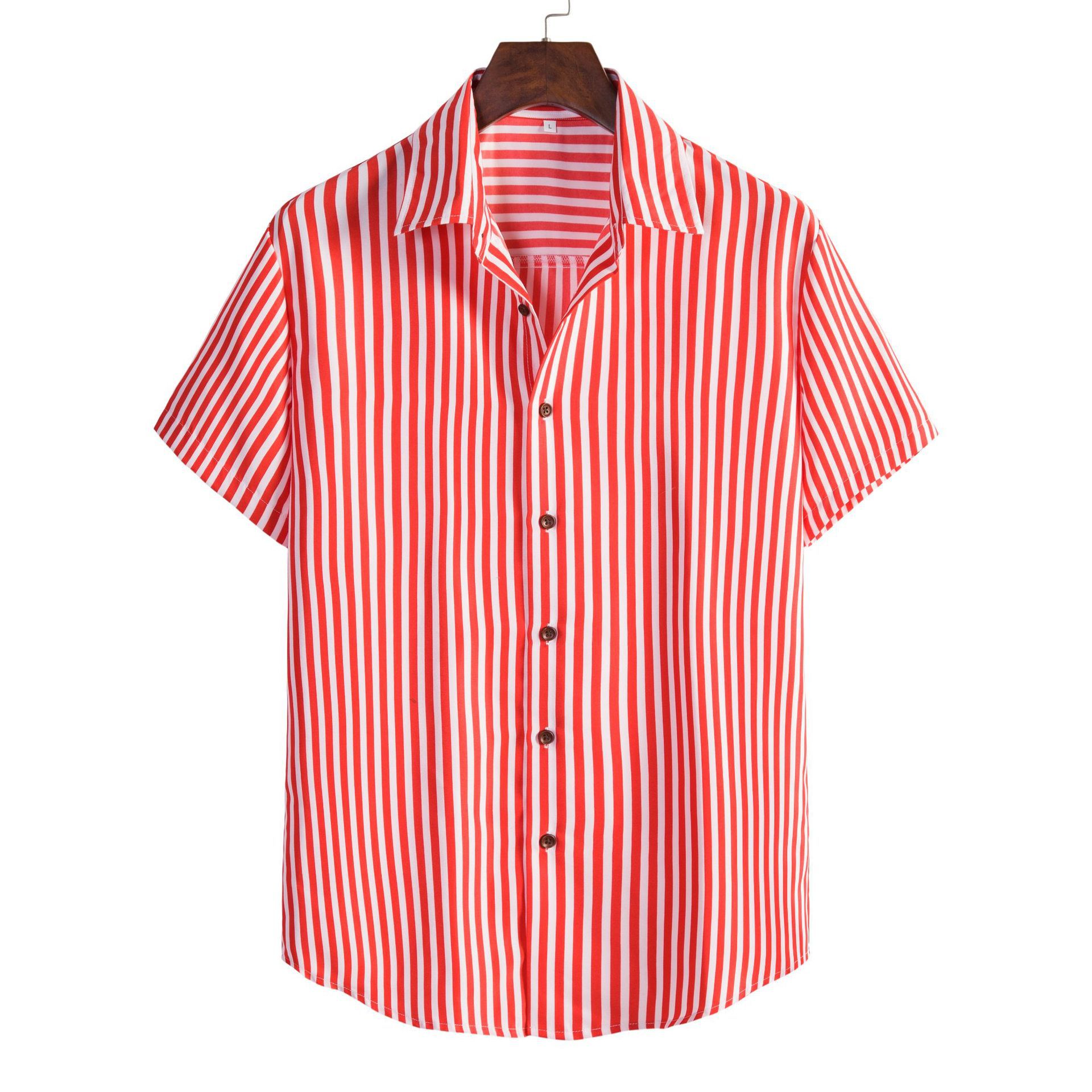 Spring and summer new men's stripe slimming popular short-sleeved shirt with everything