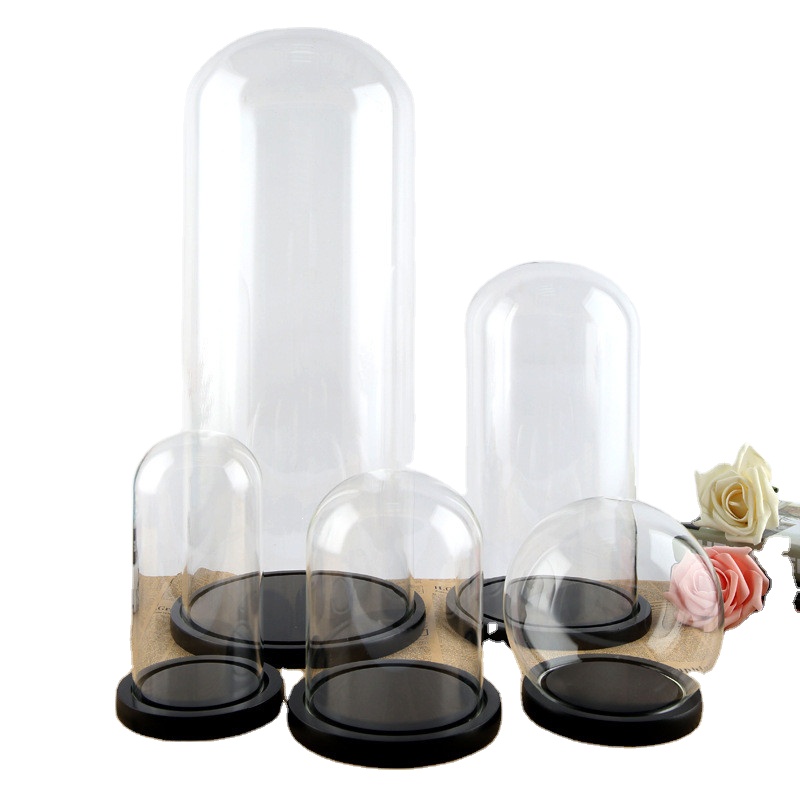 Good quality immortalized flower glass dome round dustproof glass cover decoration glass domes with cork base