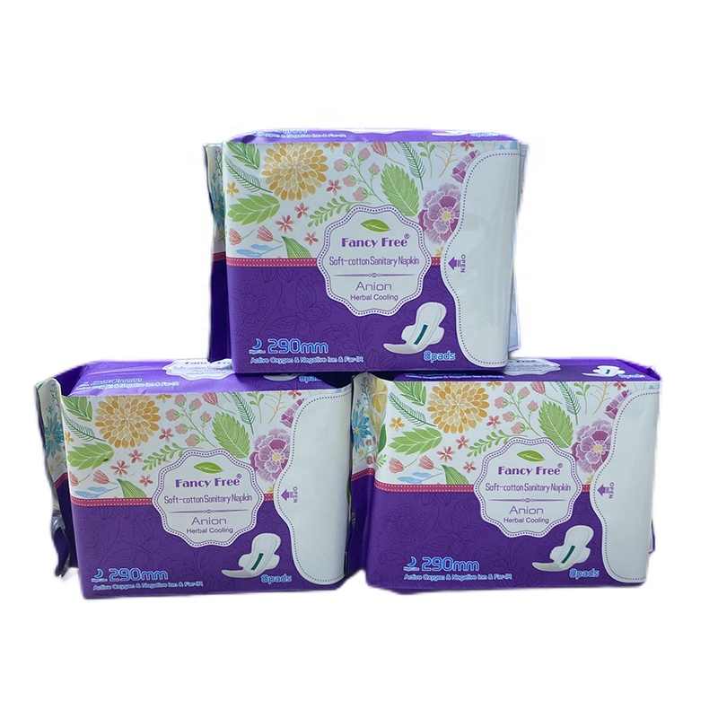 Fancy Free Ultra Thin Sanitary Napkin with green anion chip for women's hygiene size 280mm