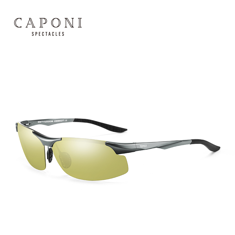 CAPONI High Quality 2020 Outdoor Sport Half Frame Al-MG Polarized Sunglasses Night Vision Glasses For Driving Gafas Ciclismo