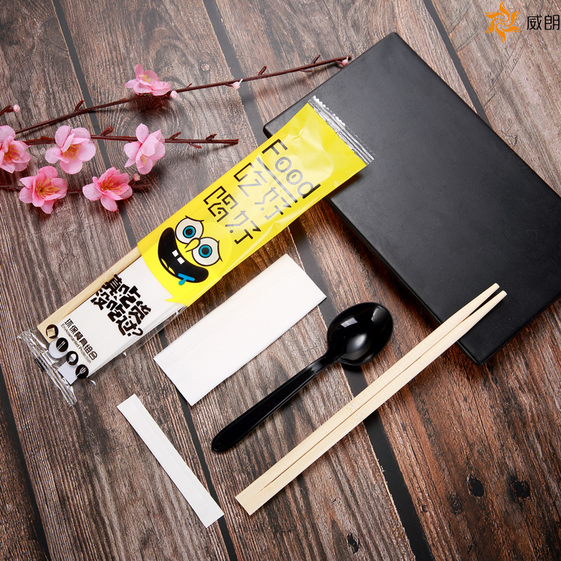 DIY одноразовые палочки для еды набор из 4 предметов набор посуды 4 в 1 палочки для еды бумажное полотенце зубочистка ложка ланч-мешок