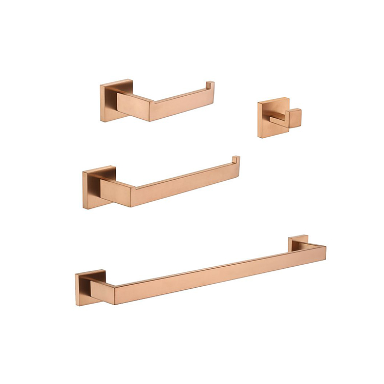 Quality Manufacturer Washroom Wall Mounted Stainless Steel 4 Piece Sanitary Wares Brushed Rose Gold Bathroom Accessories Set