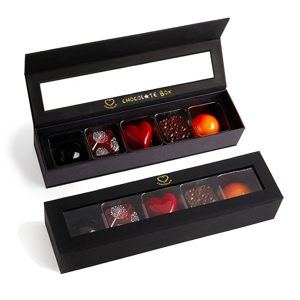 Custom Small Chocolat Packaging Rigid Gift Paper Box For Chocolate Candy Kraft Cardboard Bonbon Chocolate Food With Clear Window