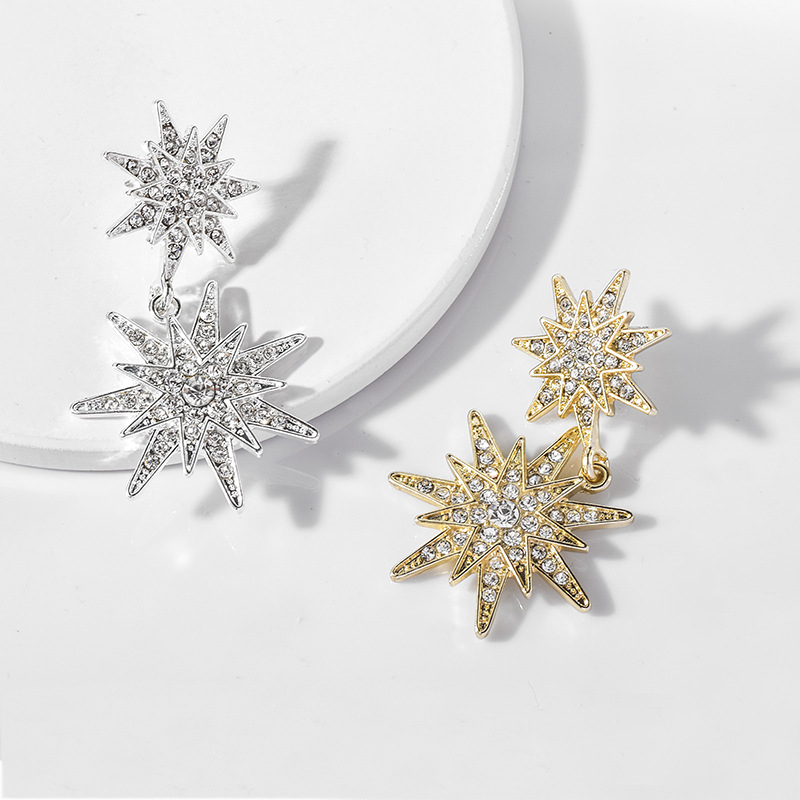 New Fashion Alloy Diamond Earrings Sun Shape Earrings for women