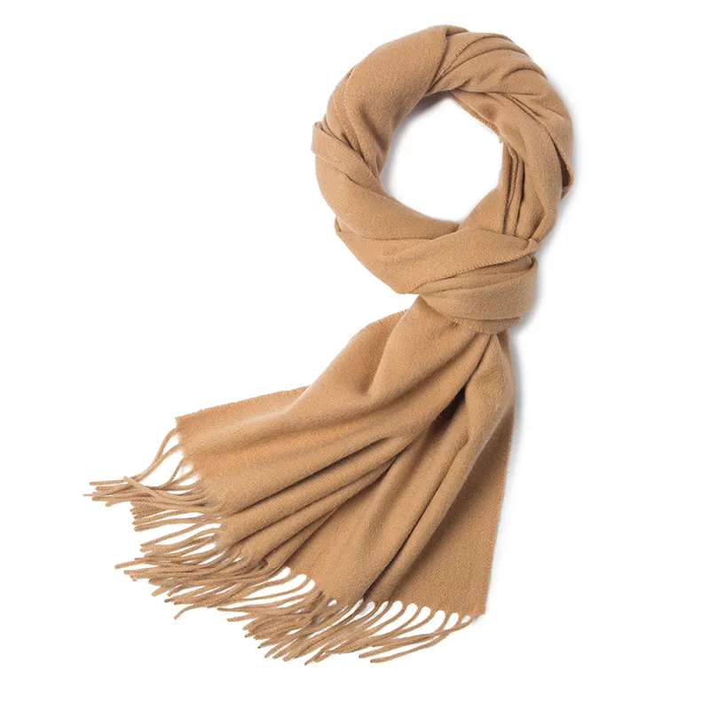2022 winter new arrival new solid color classic camel women wool merino scarf block color wool mufflers