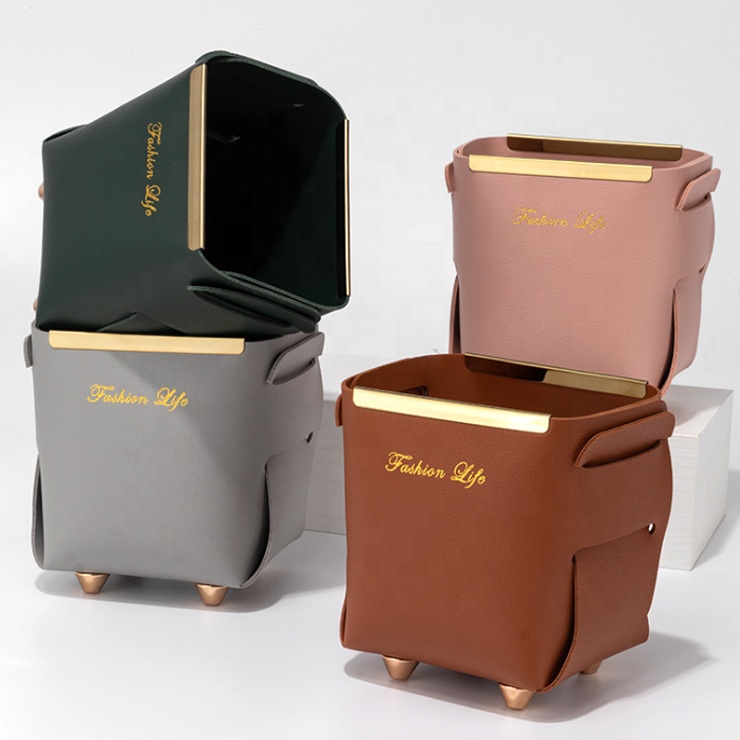 Logo Printed Synthetic Leather Storage Basket Pen Holder Foldable Storage Container Box Makeup Brush Organizer Box Flower Basket