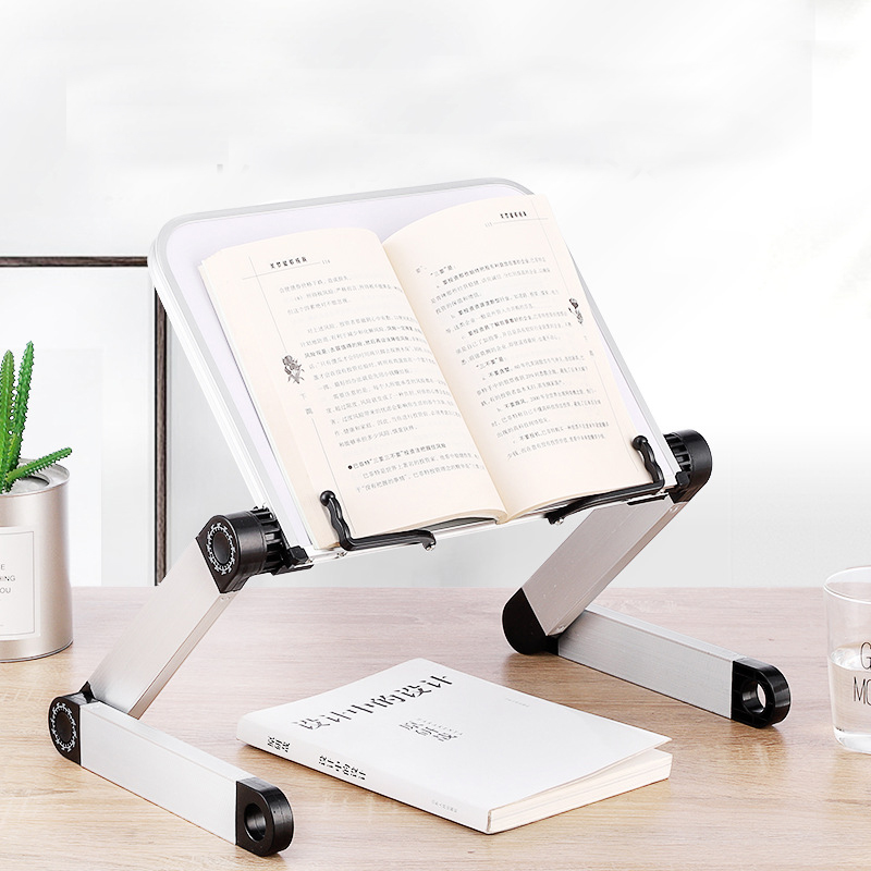 Black Desk Folding Book Holder In Bed Aluminum Alloy Height Adjustable Book Stand For Reading