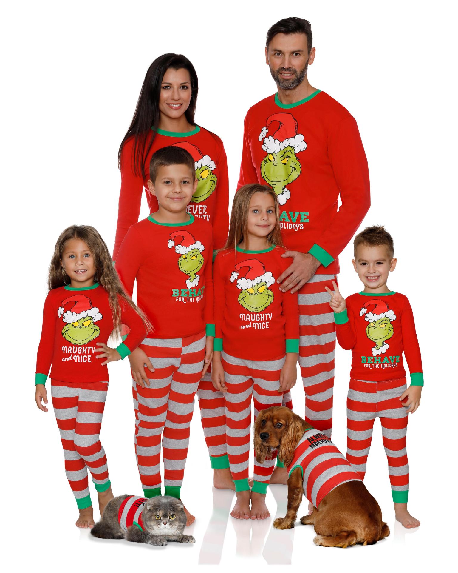 Factory Direct Selling Christmas Sleepwear Cute Cartoon Grinch Print Homewear Pajama Matching Family Clothing Outfits