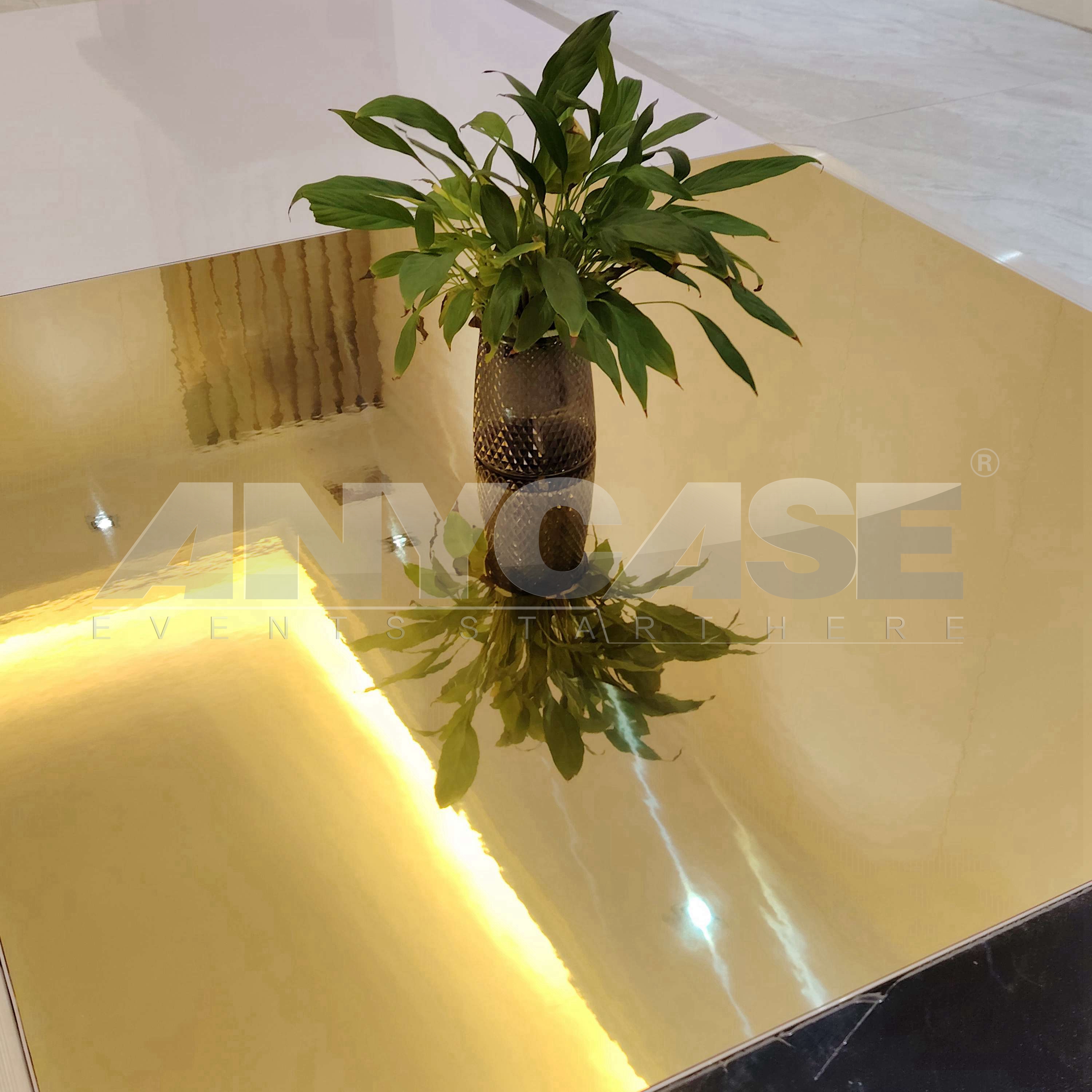 1x1m Easy Install Exhibition Floor Interlock gold acrylic sheet Shiny Gold Floor wedding mirror mariage floor For Weddings