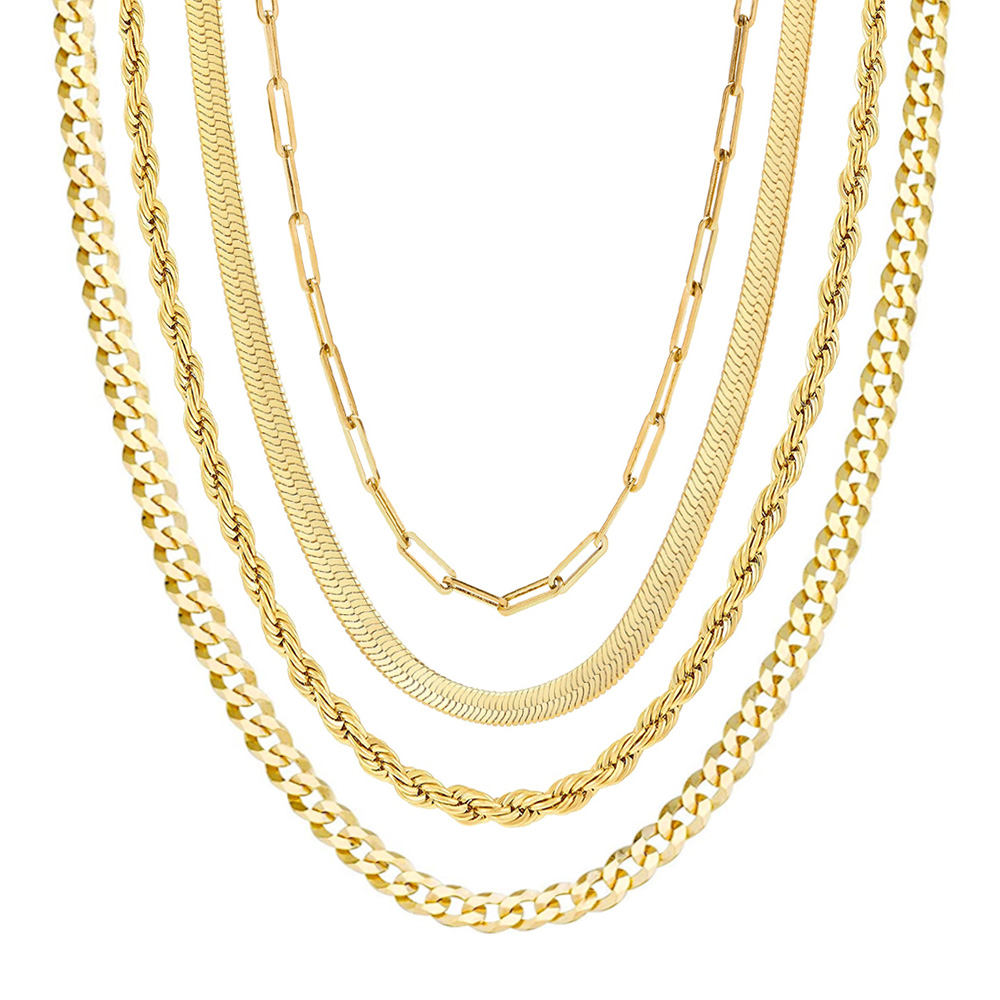Womens Custom Dainty 925 Sterling Silver Jewelry Set 18k Gold Plated Paperclip Curb Snake Rope Choker Cuban Link Chain Necklace