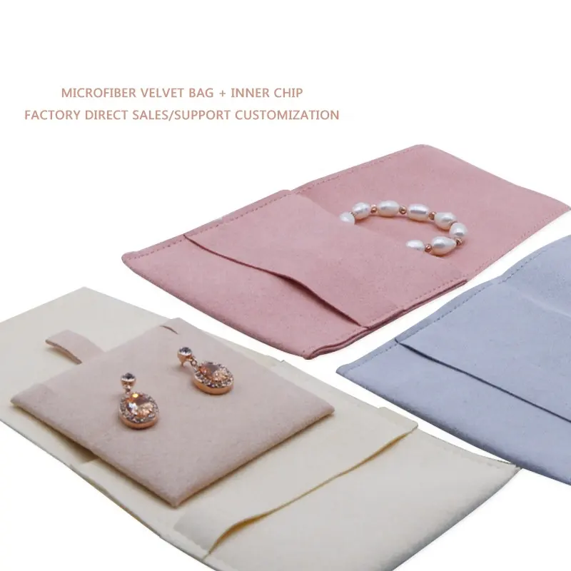 Factory Outlet Microfiber Jewelry Storage Bag Pink Jewelry Zipper Bag Logo Customization