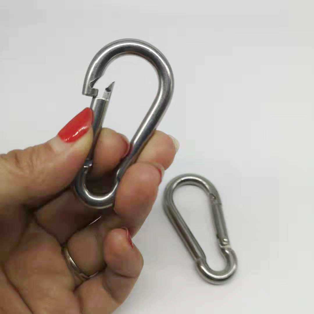 60mm M6 Silver 304 Stainless Steel Carabiner Spring Camping Climbing Secure Lock Snap Hook Eyelet Link