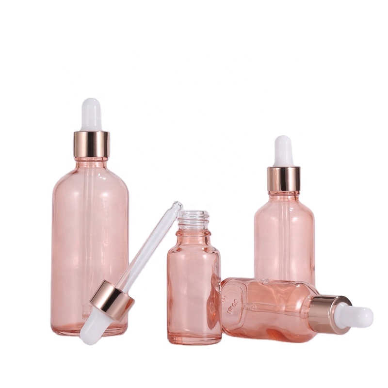 Customized 5ml 10ml 15ml 20ml 30ml 50ml 100ml Cosmetic Serum Rose Gold Glass Dropper Bottle for Essential Oil