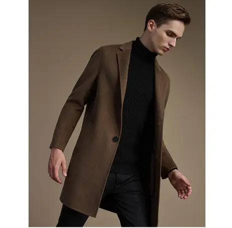 Длинное стильное зимнее мужское кашемировое пальто с двойным лицом