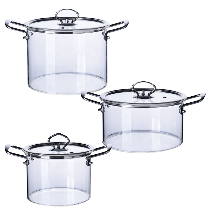 2.5L/3.5L//4.5L/5.5L stainless steel handle glass pot for cooking High quality kitchenware pot glass cooking pot