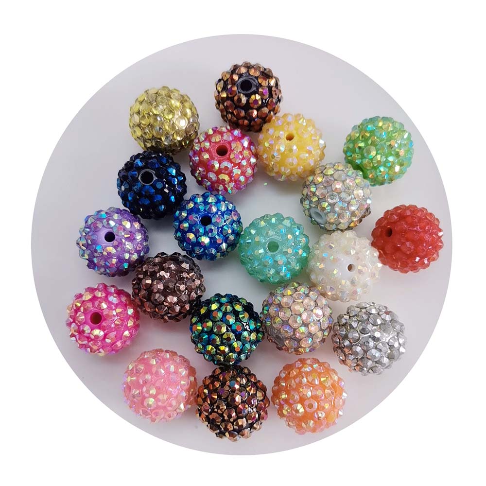 18mm 100PCS Disco Round Ball Resin Rhinestones Loose Spacer Charm Beads For Clothing Decoration DIY Crafts Making