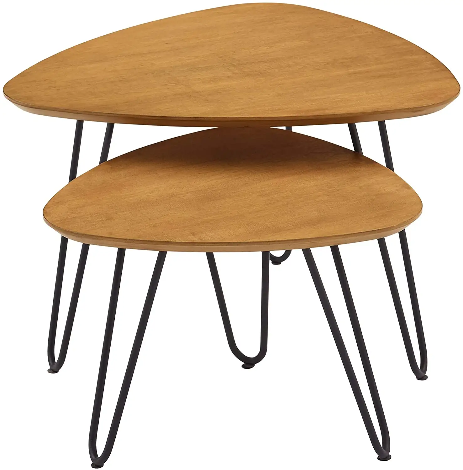 Walker Edison Furniture Company Mid Century Modern Hairpin Coffee Table Set Living Room Nesting Walnut