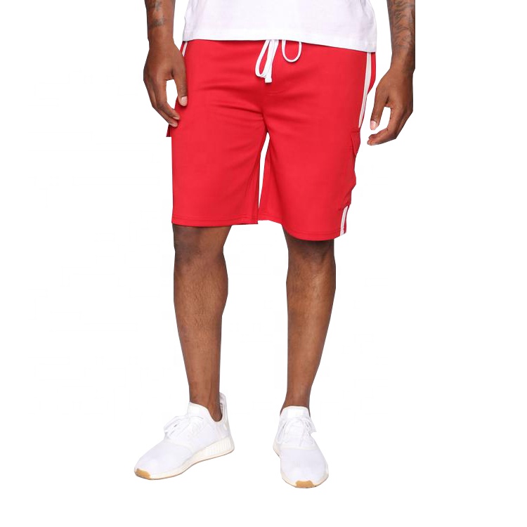 Qingzhihuo Running Double Stripe Detailed Mens Shorts Elastic Waistband with Back Flap Pocket Workout Cargo Sports Mens Shorts