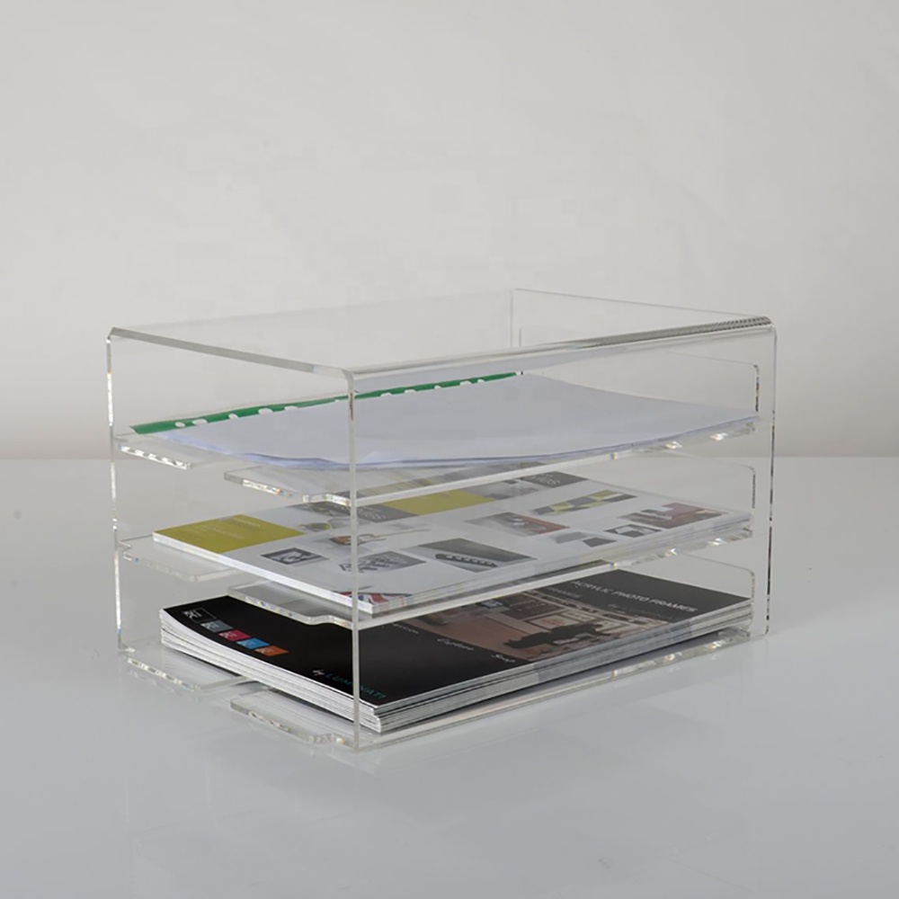 High quality clear acrylic paperwork organizer with 3 filing tray