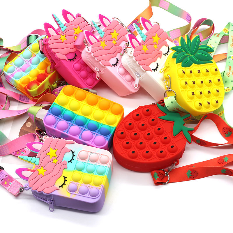 Christmas Gift Fitget Toy Simple Dimples Push Bubble Unicorn Pop Handbags Wallet Pop Purses Bag For Little Girl