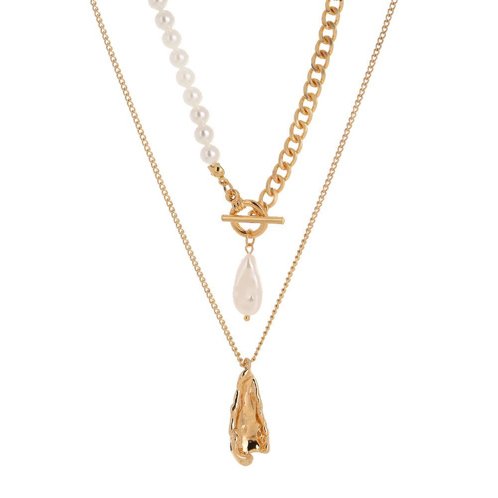 Hot sale factory jewelry necklace for women alloy charms pendant double layered chain chaplet water drop pearls pendant necklace