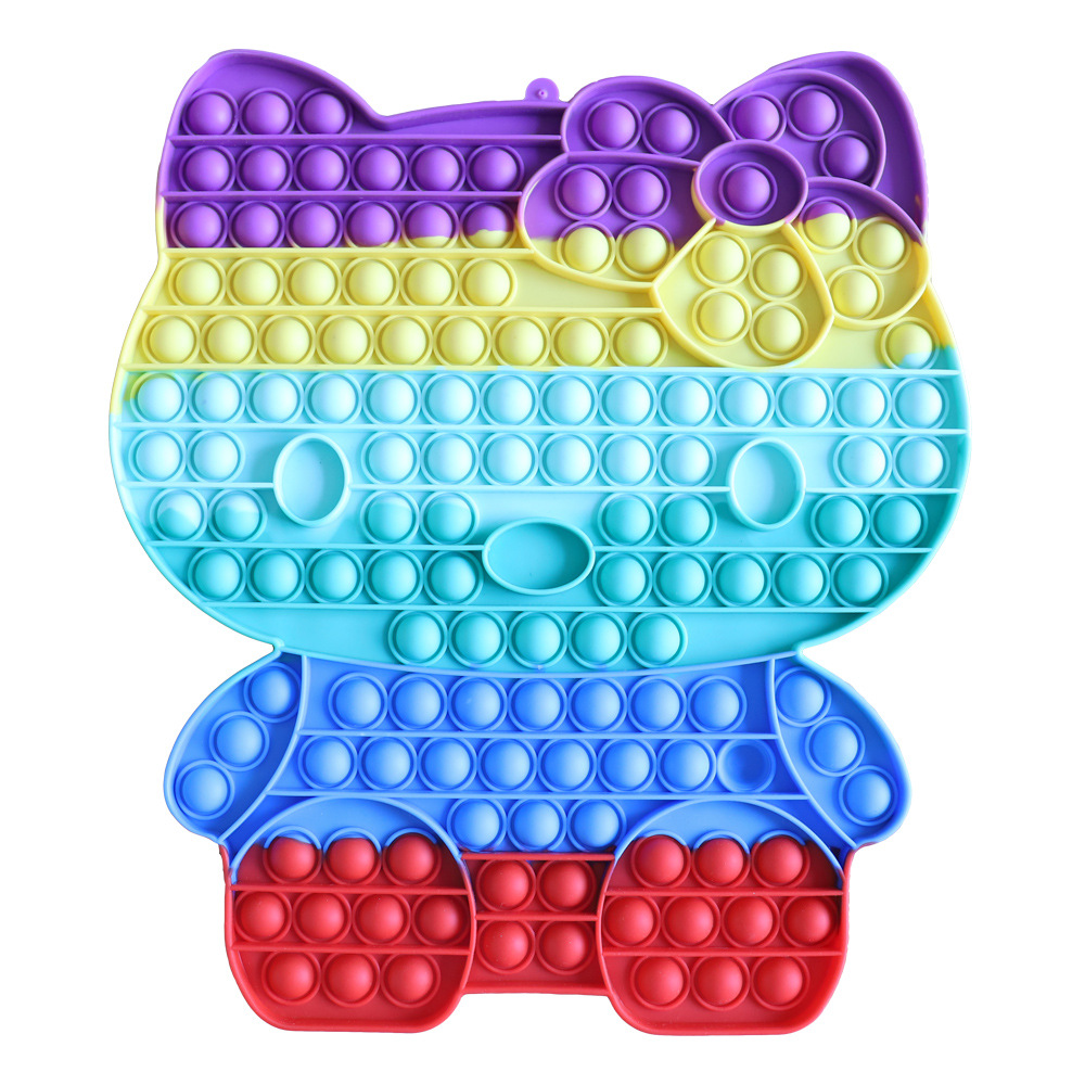 Extra Large Pop Hello Kitt 30X30 Fidget Toy Silicone Stress Reliever Kids Push Bubble Rainbow Pop Fidget Sensory Toy