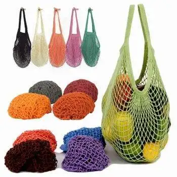 Wholesale Reusable Printed String Vegetable Fruit Grocery Produce Shopping Crochet Tote Mesh Net Cotton Bag