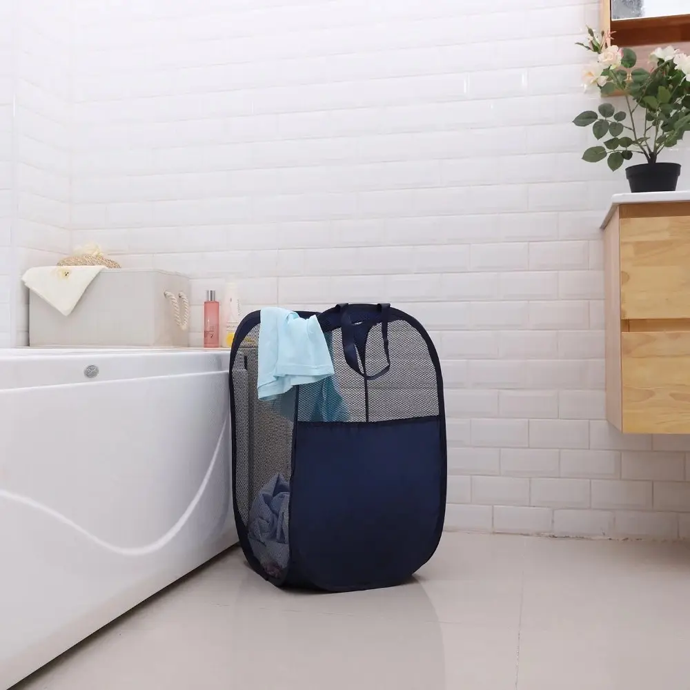 Wholesale Reusable Polyester Pop Up Multi Colors Storage Foldable Mesh Laundry Basket