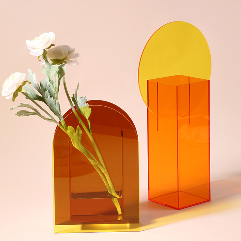New Hot Selling Nordic Transparent Vase Square Flower Color Acrylic Vase