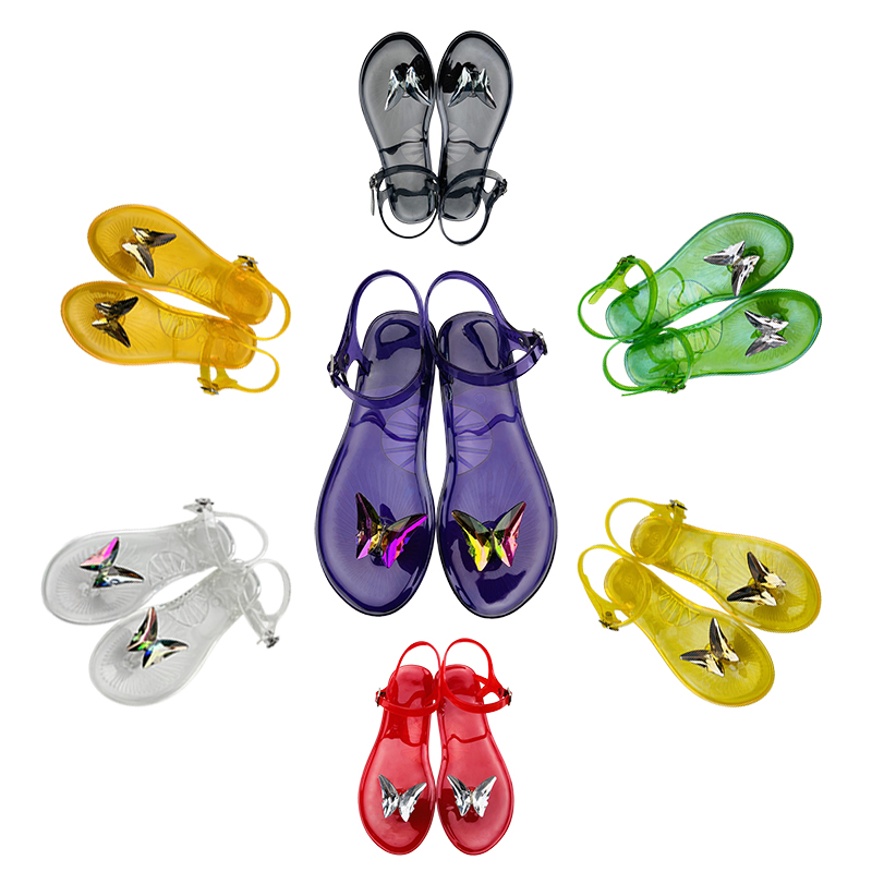 Sandalias Shoes Flat Pvc Fashion Fancy Summer Rhinestone Sandals For Women And Ladies
