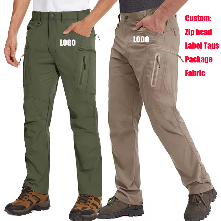 Outdoor Summer Quick Dry Cargo Pants for Men Nylon Waterproof Multi-Pockets Elastic Belt Fishing Hiking Trousers
