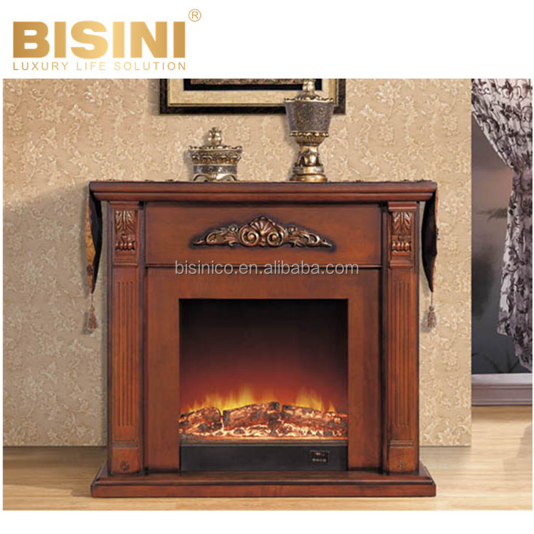 Functional and Simply Equipped English Style Solid Wood and Resin Fireplace Mantel Freestanding Fireplace with Decorative Core
