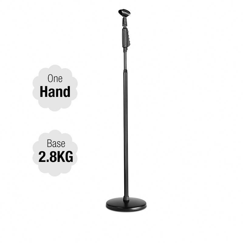 One hand heavy duty round base adjustable round microphone stand for floor