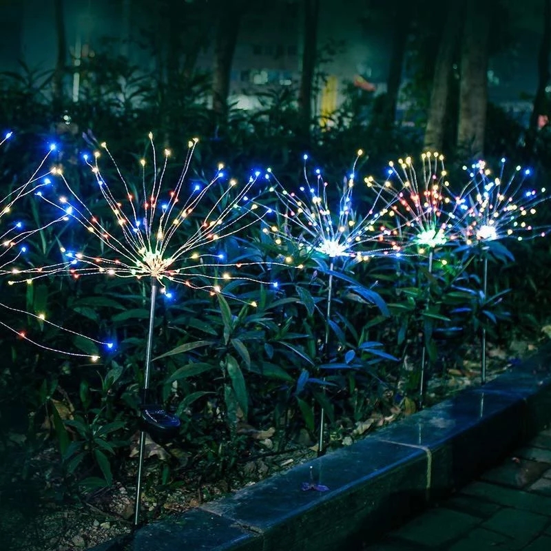 Solar Ground Plug Firework Light Outdoor Lawn Dandelion Fairy Tale Garden 90/120/150 LED Christmas Firework Lamps