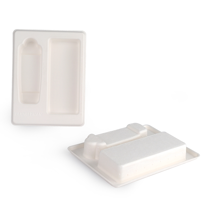 Biodegradable molded pulp tray wet press molded sugarcane bagasse pulp tray packaging for electronics air pod headphone earphone