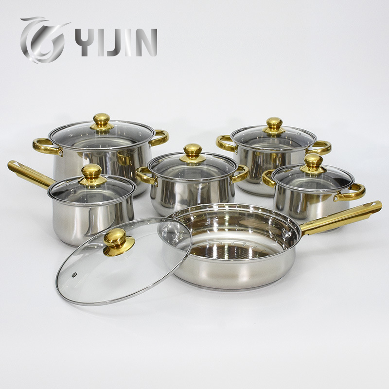 12pieces stainless steel sauce pot kitchen cooking pan cookware sets