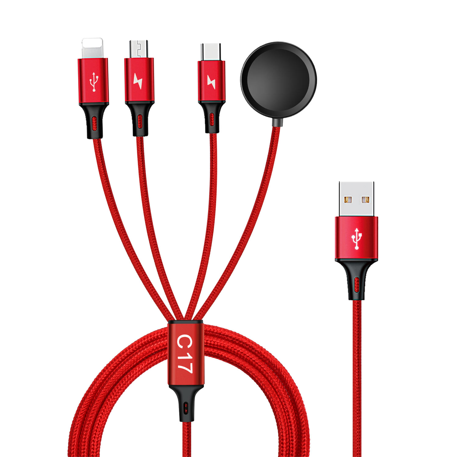 4 в 1 зарядный кабель для iWatch , Lightning, USB-C и Micro USB кабель