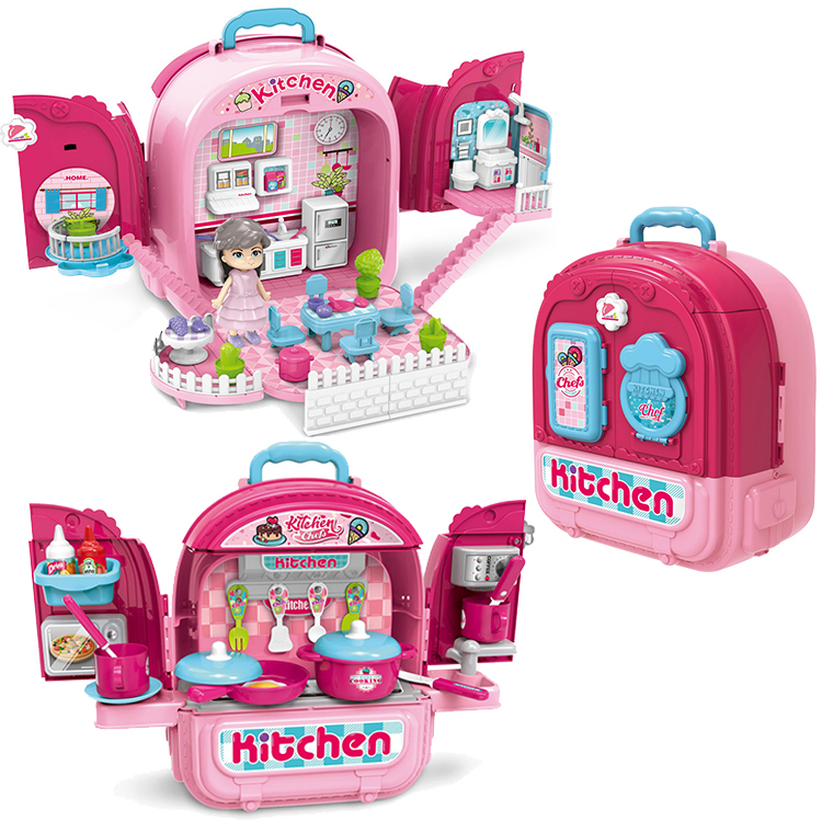 Wholesale New Style Pretend Play Kids Kitchen Set Toy with Bag, Custom Children Girls Cooking Kitchen Accessories Toys