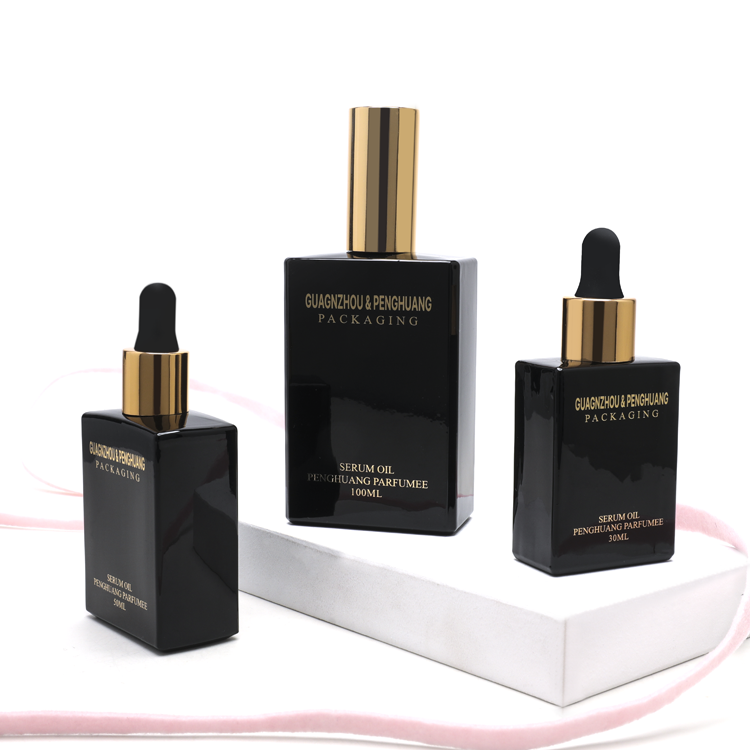 Glass Serum Bottles Face Massage Oil Glass Dropper Bottle 30ml 50ml 100ml Custom Black Matte Essential Oil Bottles Manufacturers