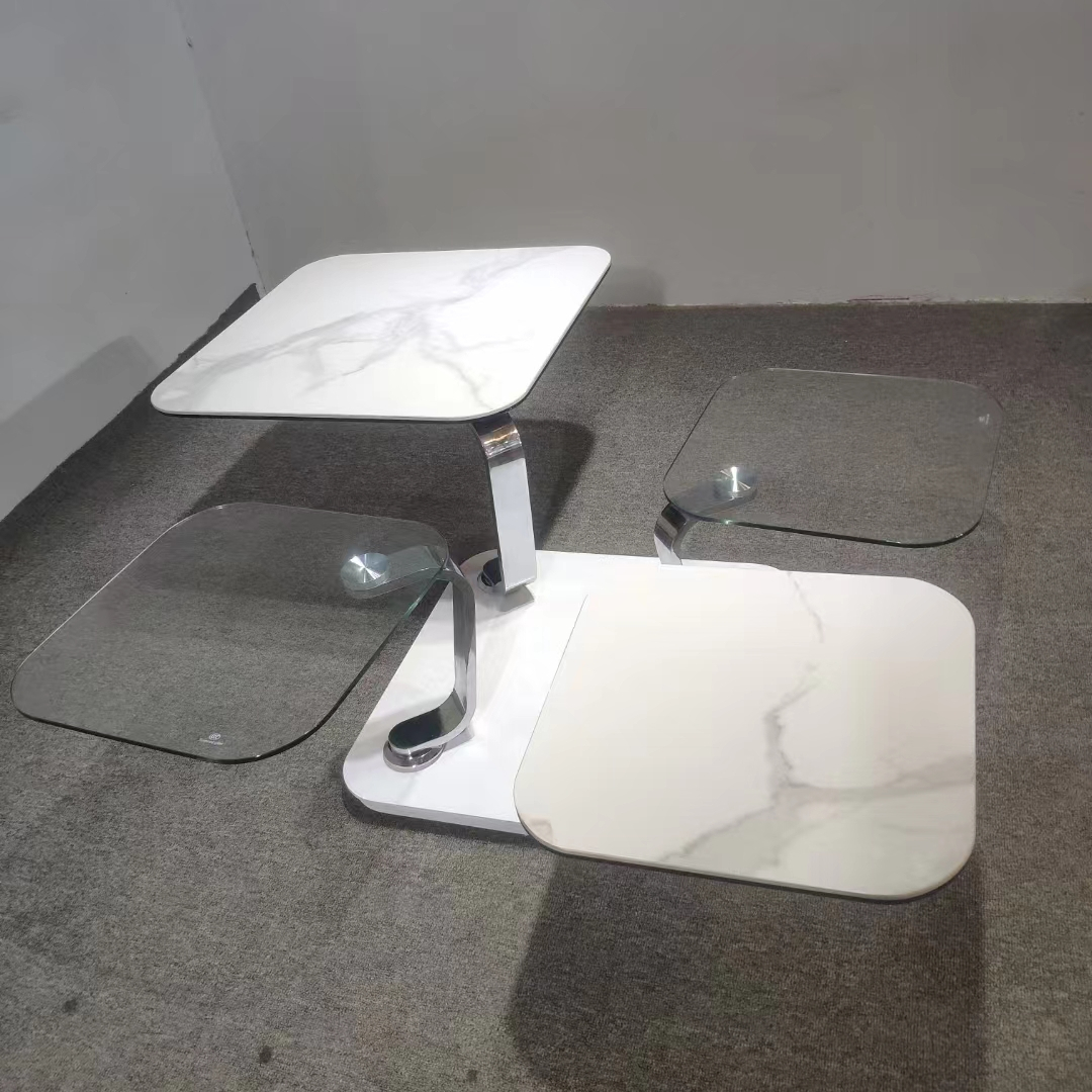 New Style Multifunctional Rotatable Round Shaped Tempered Glass Center Tea Coffee Tables Modern Living Roon Furniture