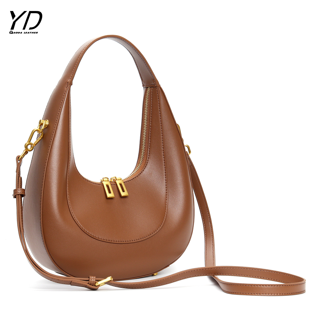 2024 new luxury genuine leather women's handbag Half month bag Design elegant fashion high quality cowhide gold silver lady bag