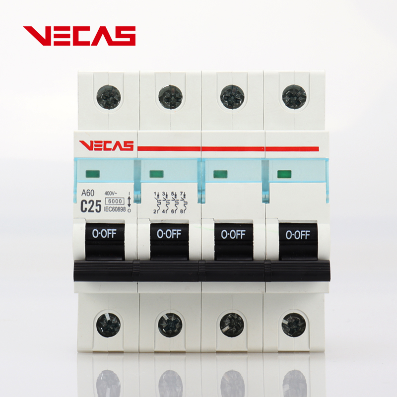Миниатюрный автоматический выключатель VECAS MCB A60 4P 25 лет от профессионального производителя 6,10,16,20,25,32,40,50,63 a 1P 2P 3P 4P