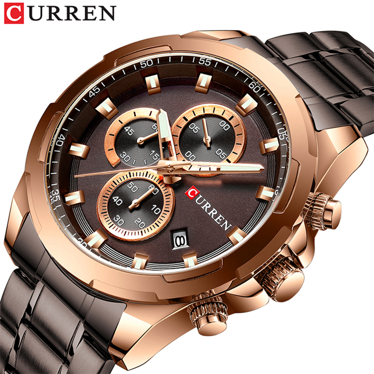 CURREN 8354 мужские наручные часы, водонепроницаемые, с хронографом, спортивные мужские часы, военные, армейские, Топ бренд, роскошные, золотые, нержавеющая сталь, мужские часы
