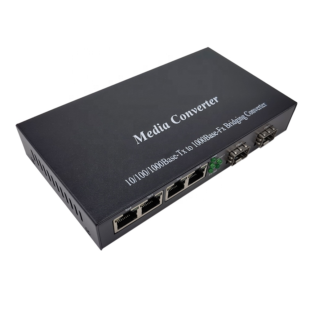 Медиаконвертер 4x1 0/100/1000Base-T RJ45 на 2x1000Base-X SFP слот гигабитный Ethernet