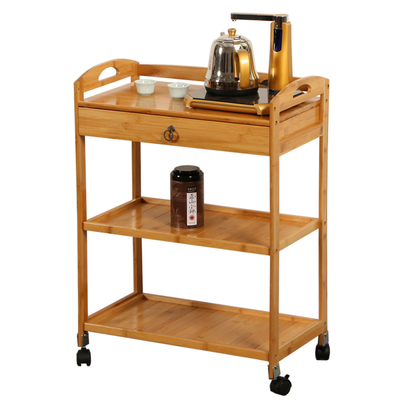 Solid wood multi-layer storage design bamboo kitchen trolley with wheel kitchen vegetable organizer trolley