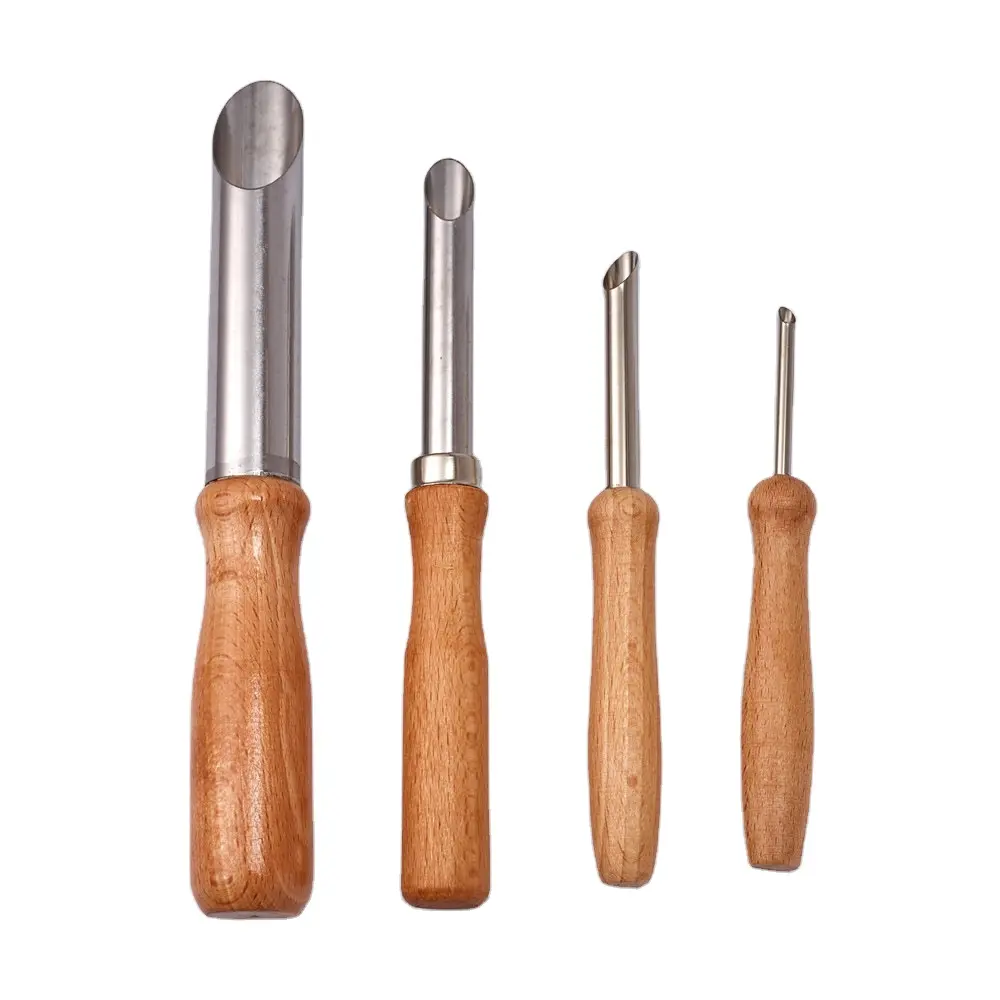 4Pcs Wood Stainless Steel Round Hole Punches Pottery Clay Sculpture Making Tools Set