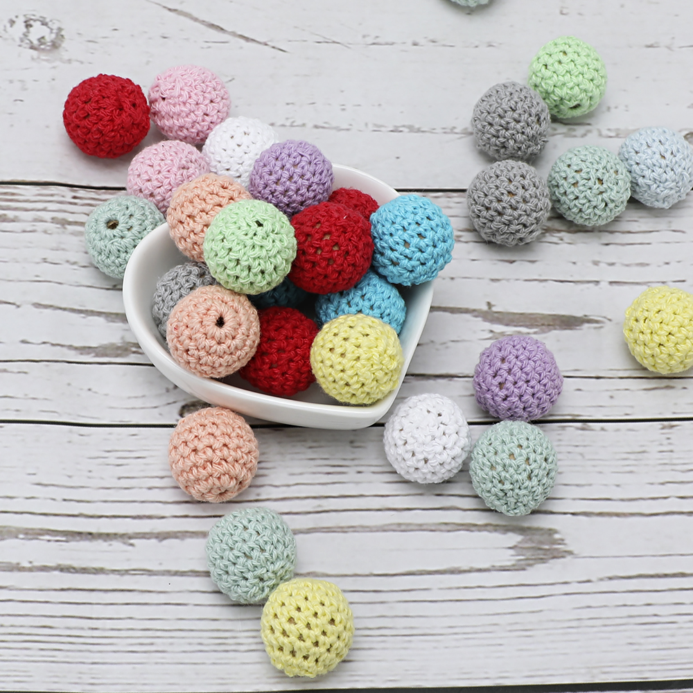 16 & 20mm Crochet Round Wooden Beads Colour Mix Ball Knit For Decoration Inside Wooden Baby Teething Nursing Crochet Beads