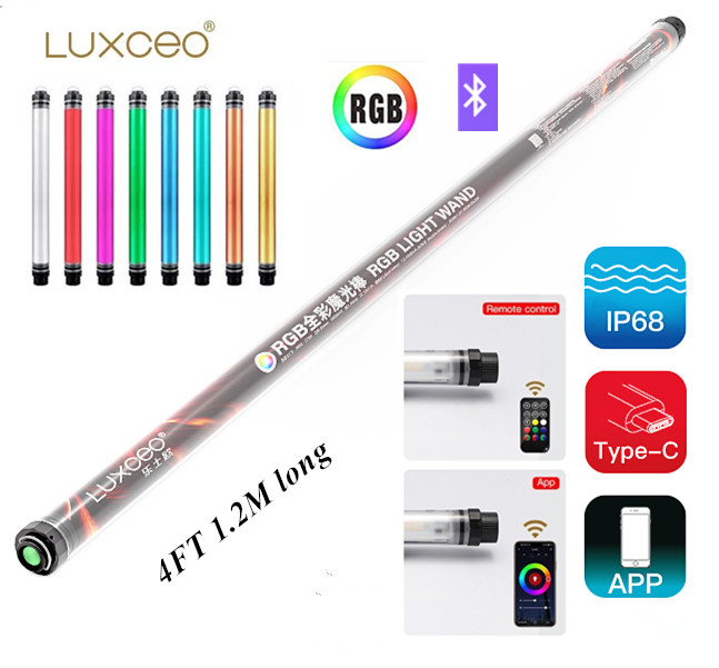 LUXCEO P120 4FT 1,2 m светодиодная лампа для фотосъемки, водонепроницаемая IP68 RGB светодиодная лампа для видеосъемки с управлением через приложение, полноцветная трубка для студийного освещения